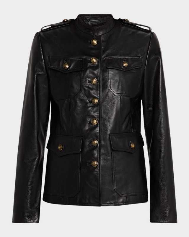 Geraldine Leather Fitted Safari Jacket
